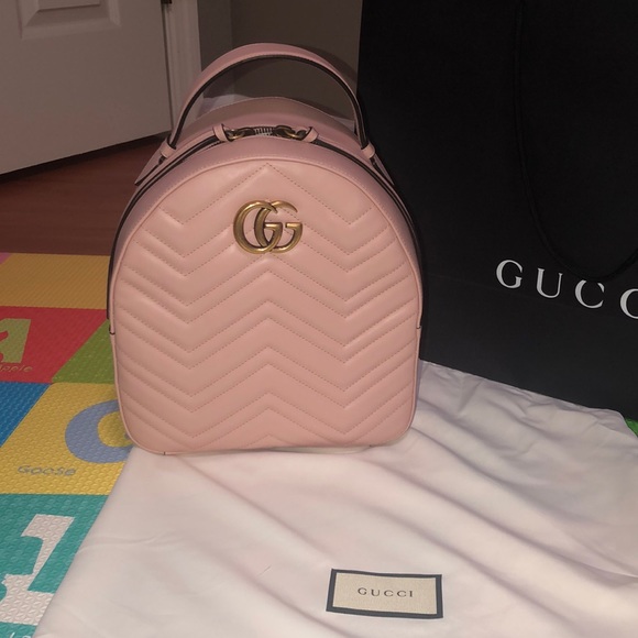 Gucci Handbags - Gucci GG Marmont Pink Quilted Leather Backpack